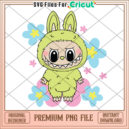 The monsters labubu green png, cute labubu png, popmart labubu png