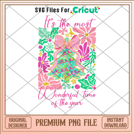 The most wonderful time png, christmas tree png, christmas png
