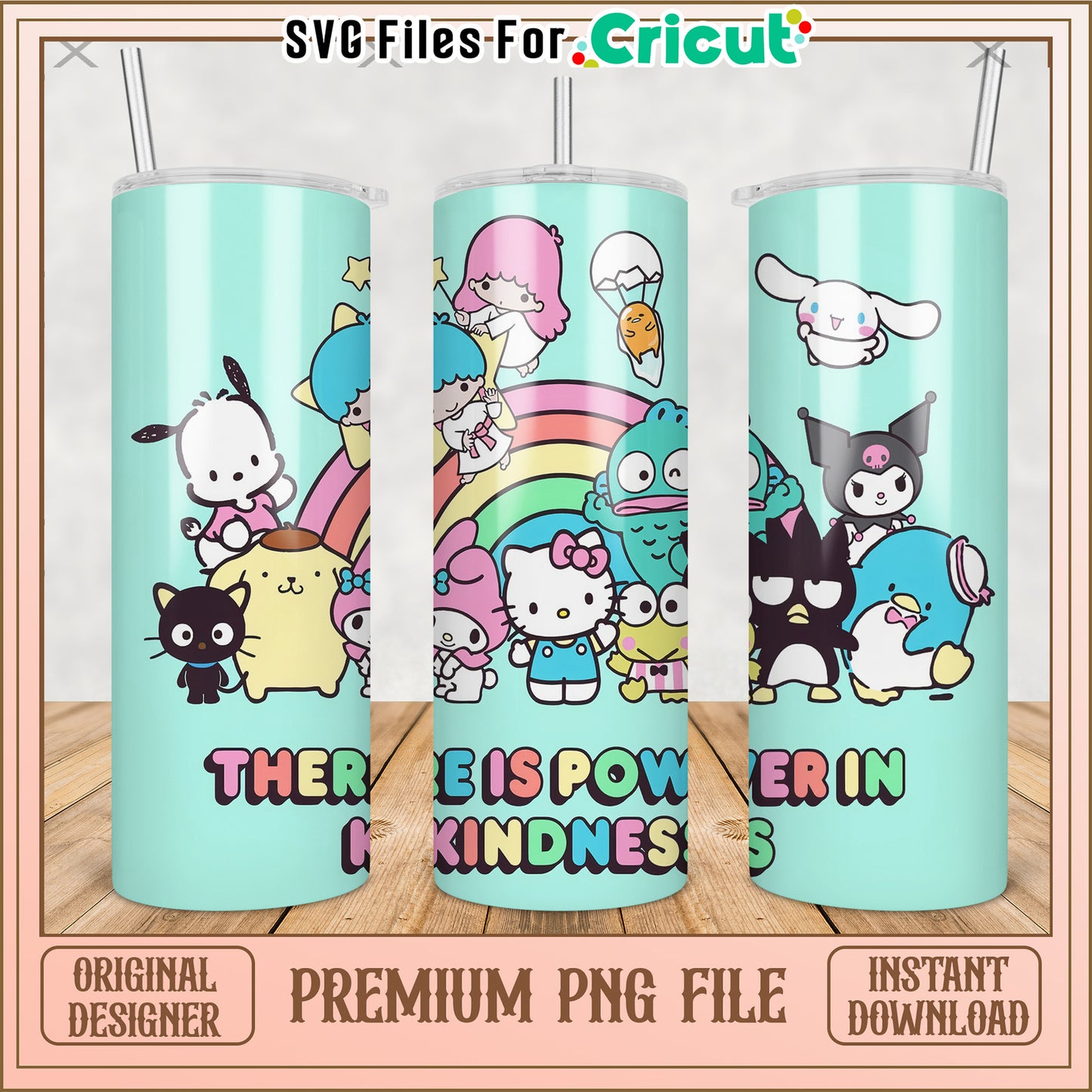 There is power in kindness tumbler png, cute characters png, kuromi hello kitty​ png