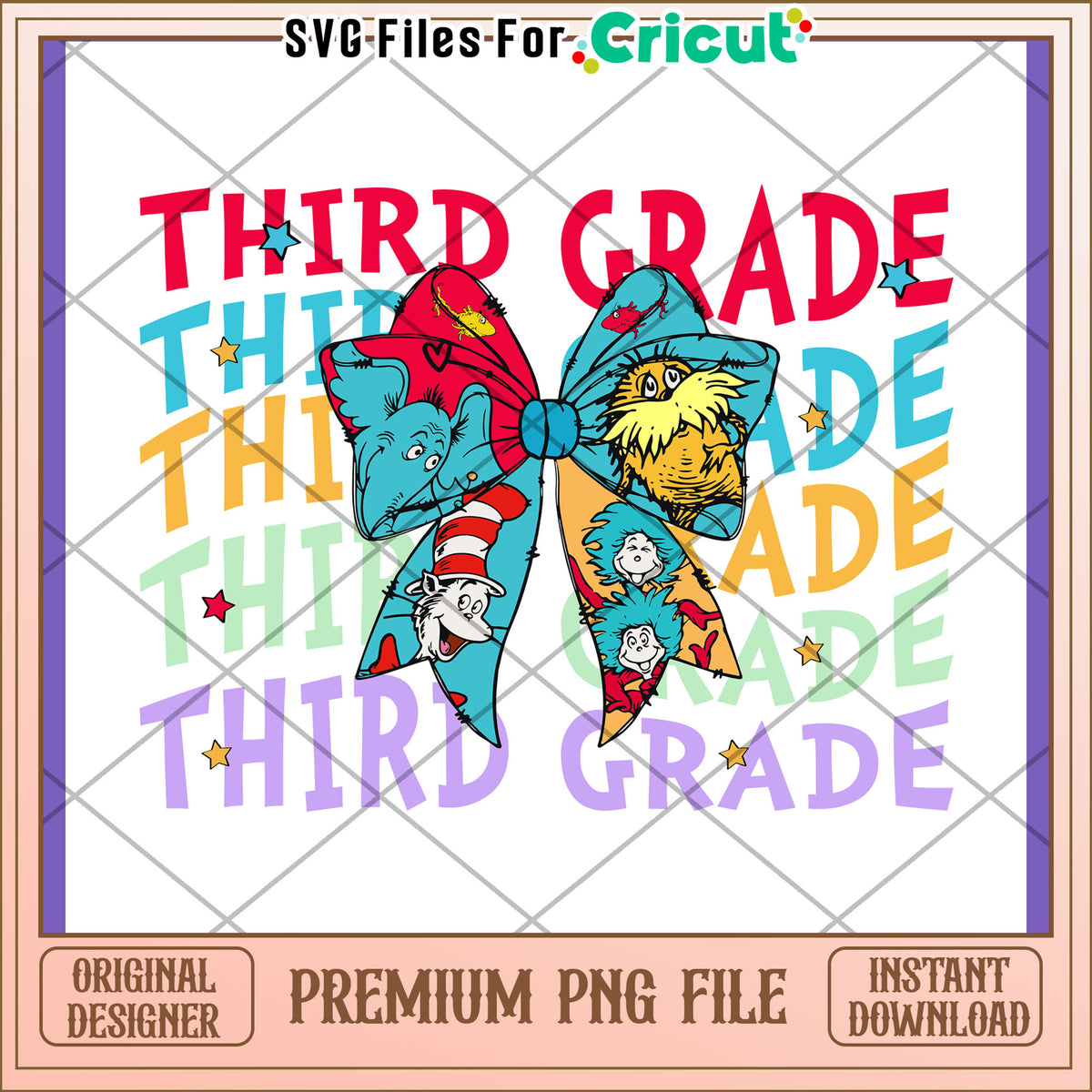Third Grade Bow PNG Design Instant Download – svg files for cricut