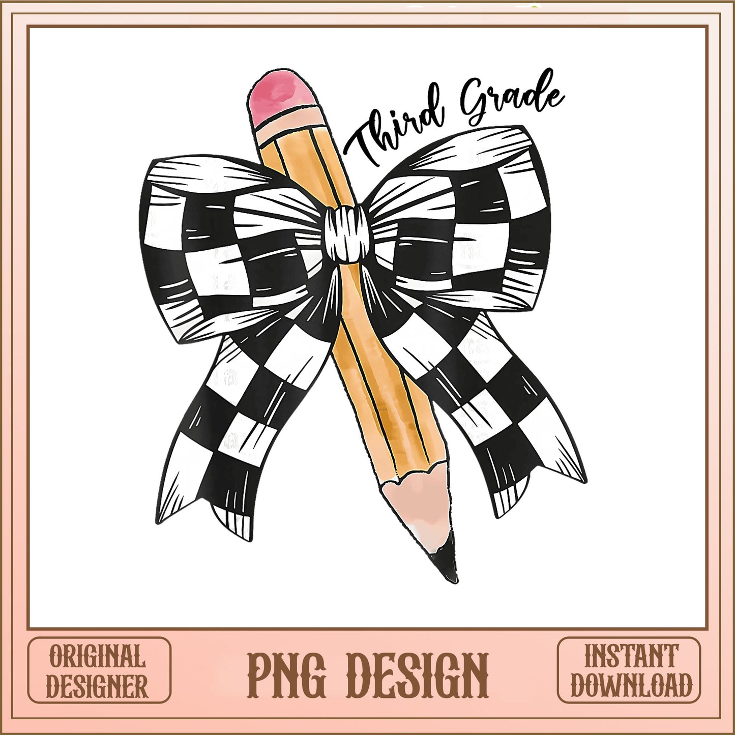 Third Grade Pencil Bow PNG, Back To School PNG, Teacher PNG