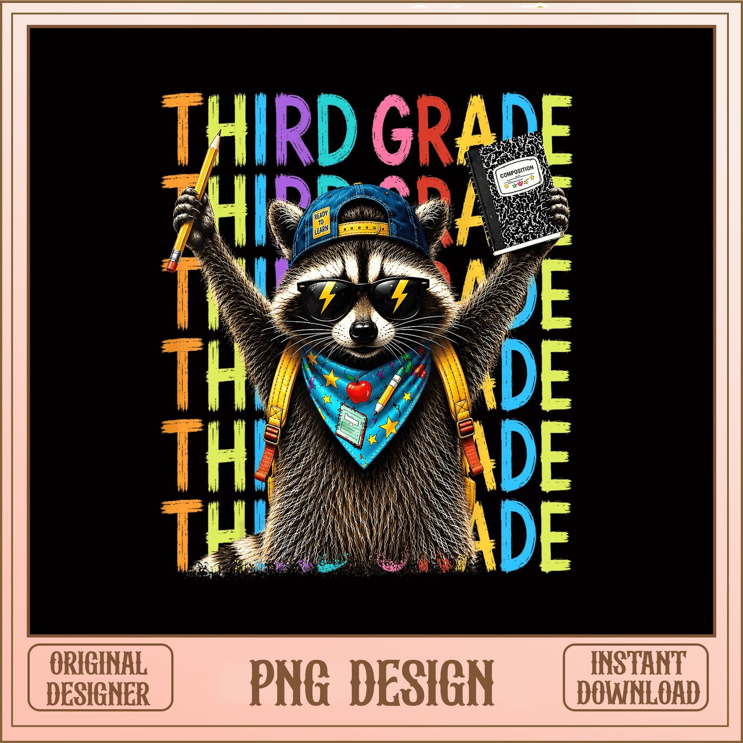Third Grade Raccoon PNG, Back To School PNG, 3rd Grade PNG