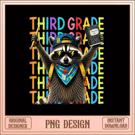 Third Grade Raccoon PNG, Back To School PNG, 3rd Grade PNG