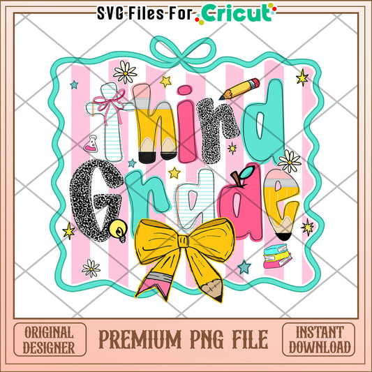 Third grade back to school png, fun school essentials png, first day of school png