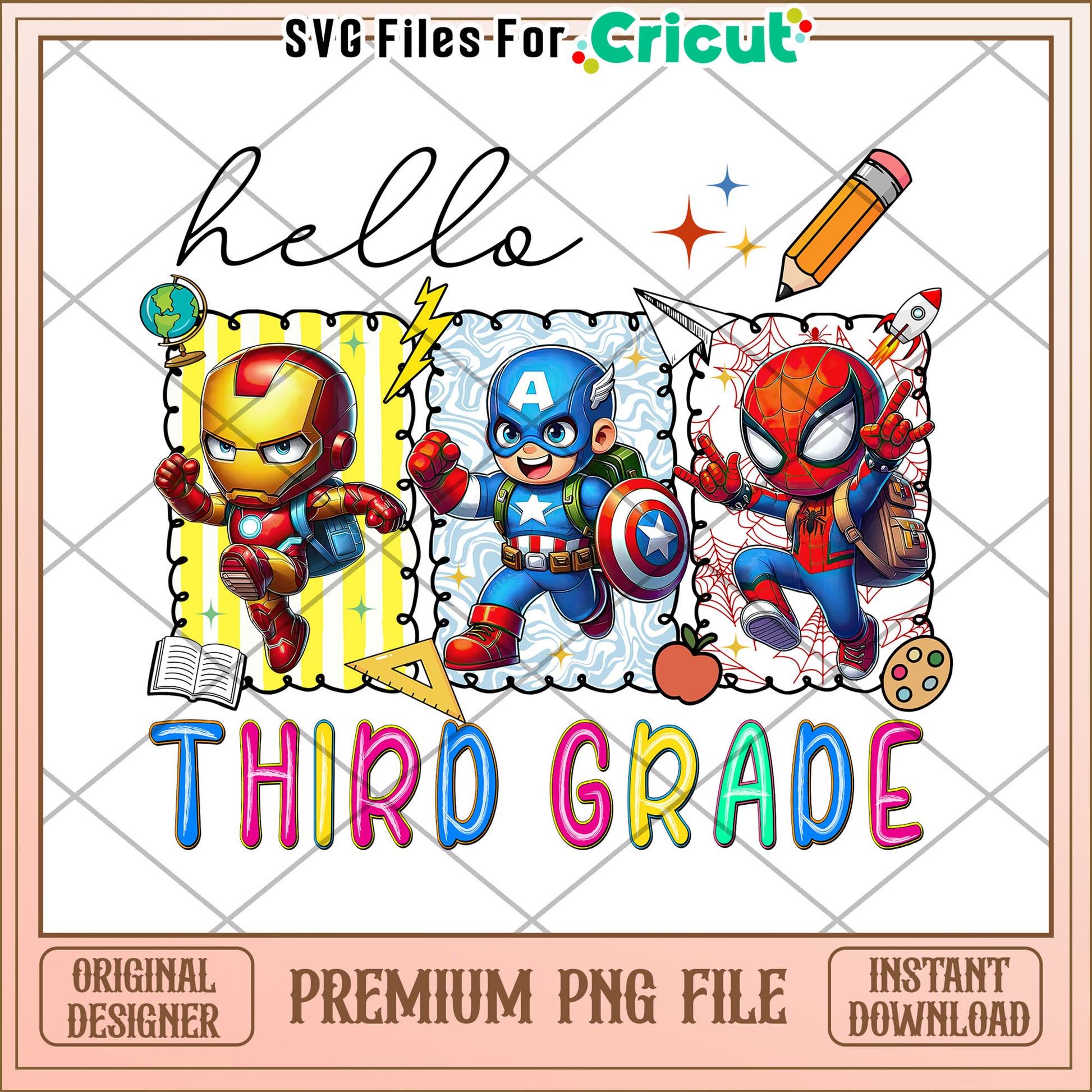Third grade hello png, back to school png, avengers school png