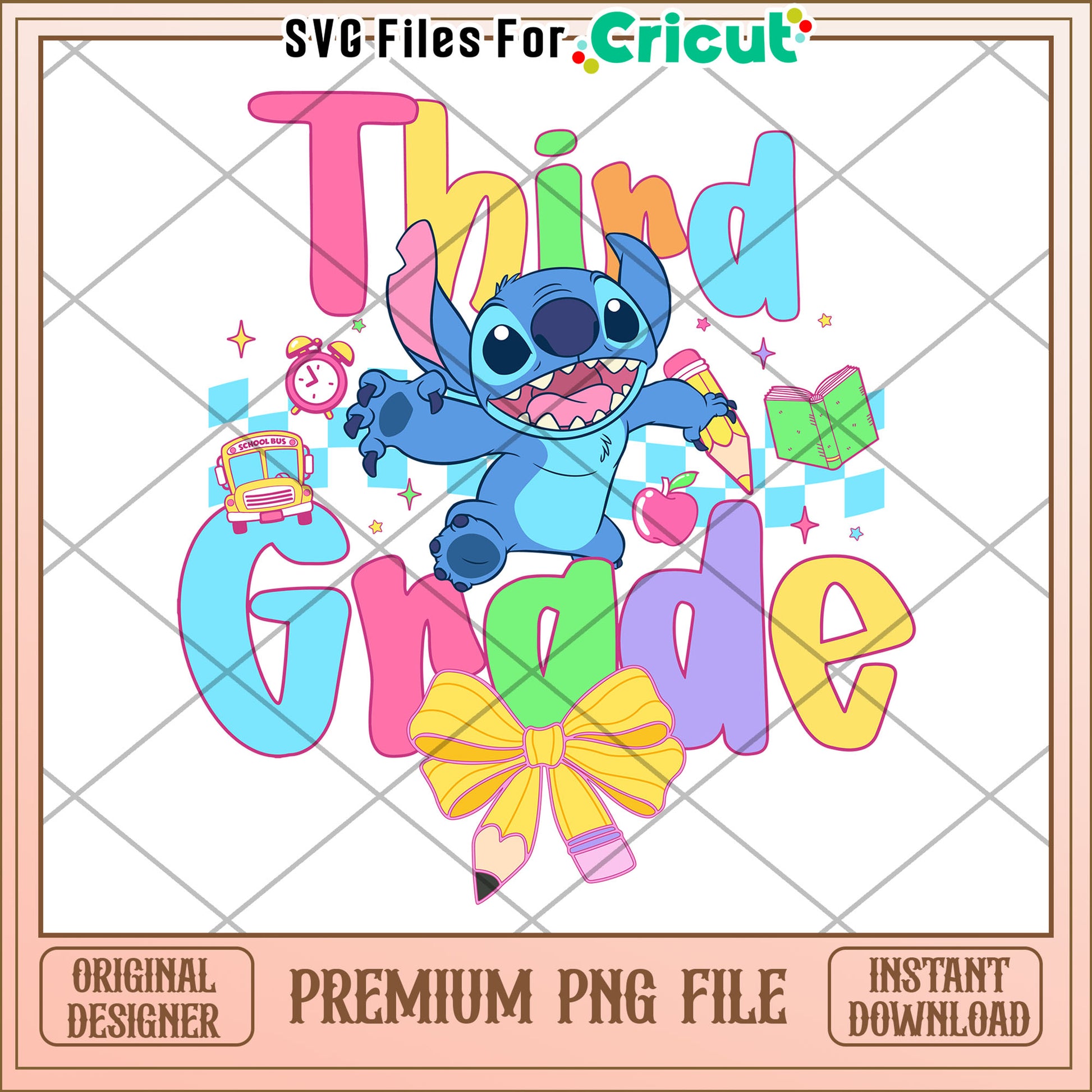 Third grade stitch school design png, back to school quote png, cute student png