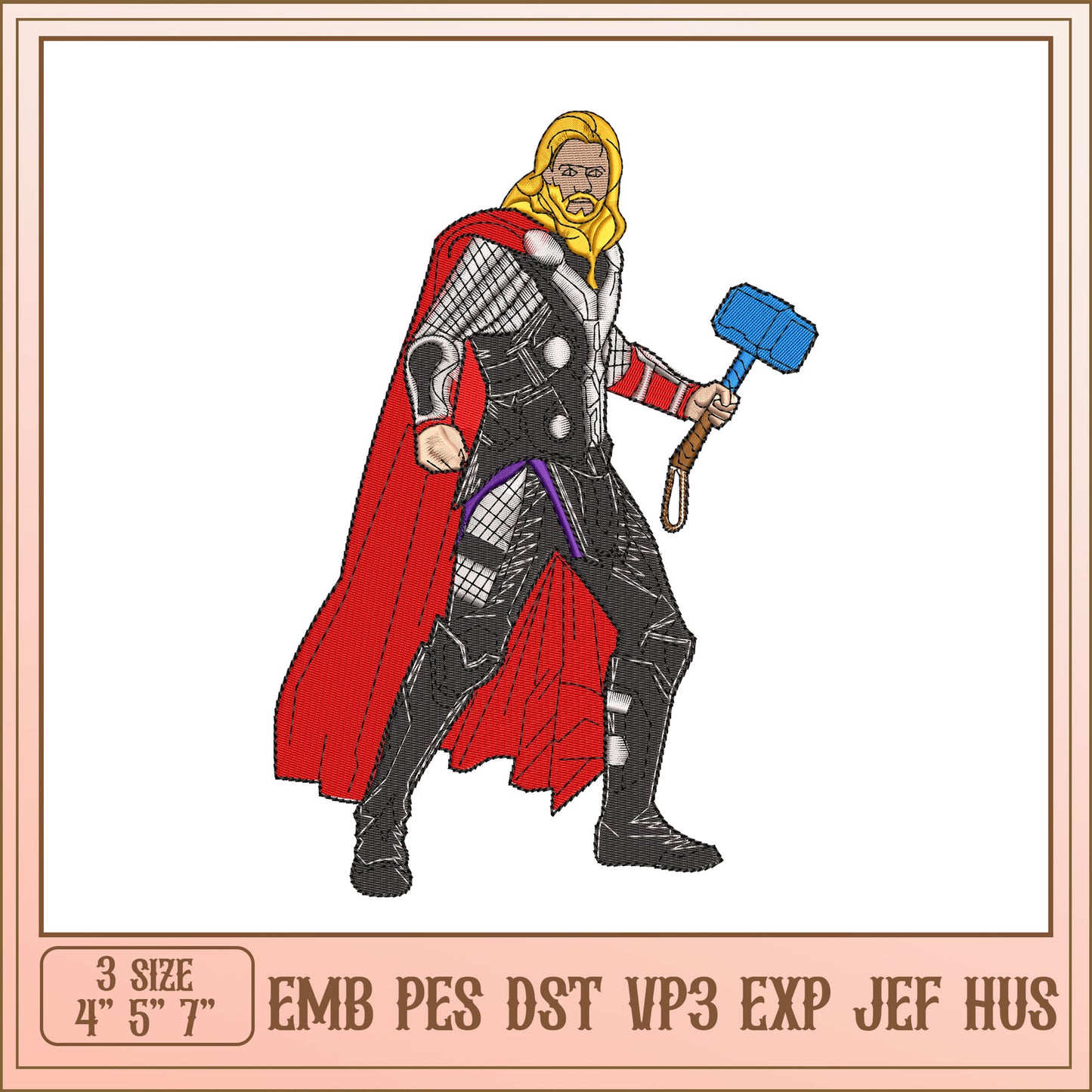 Thor Embroidery Design 3 Sizes