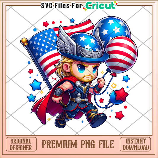 Thor avengers cute character png, independence day png, red white and blue png