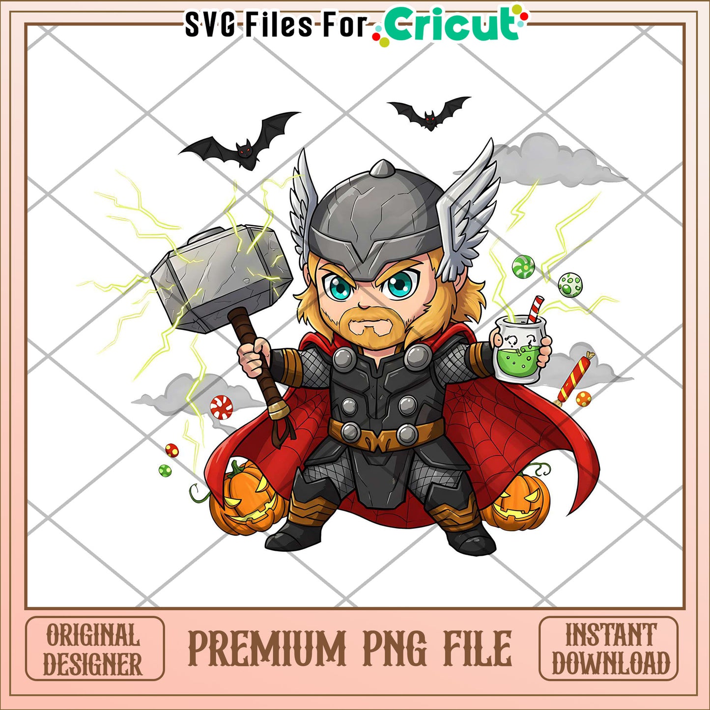 Thor chibi png, spooky halloween png, halloween season png