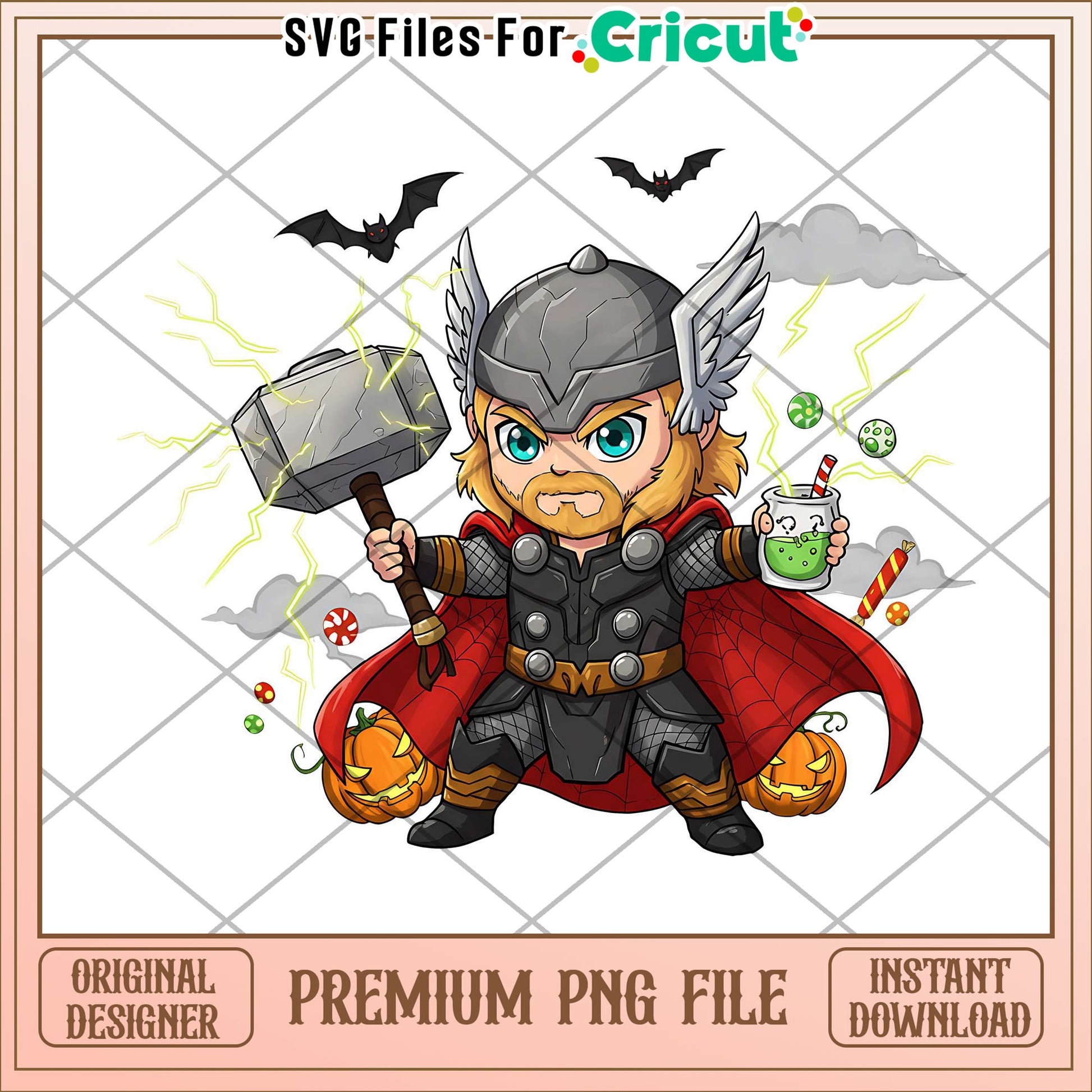 Thor chibi png, spooky halloween png, halloween season png