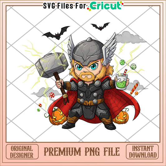 Thor chibi png, spooky halloween png, halloween season png