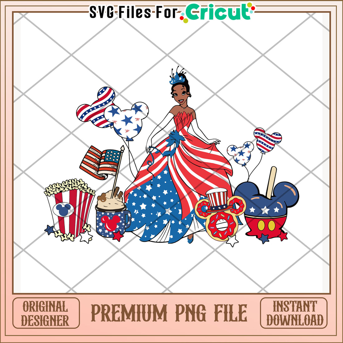 Tiana 4th of july design png, disney princess png, festive illustratio ...
