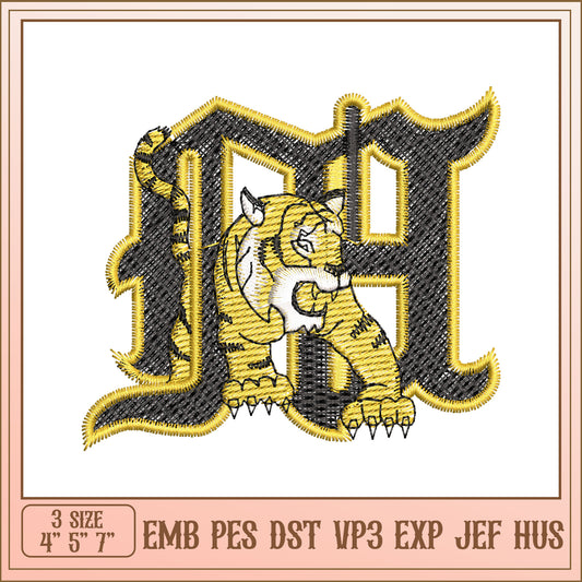 Tiger Monogram Embroidery Design