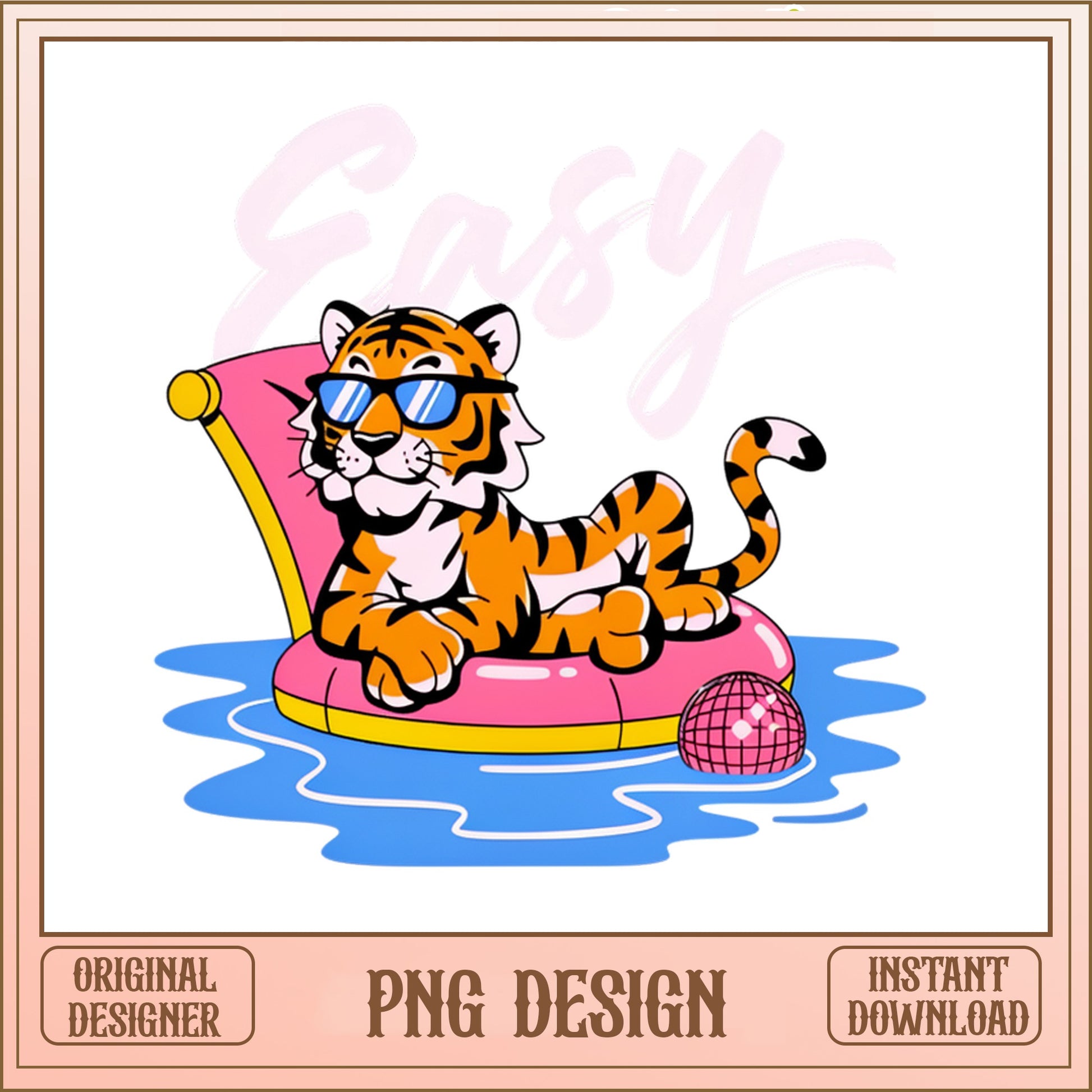 Tiger Chilling On Pool Float PNG, Summer Vibes PNG, Retro Tiger PNG