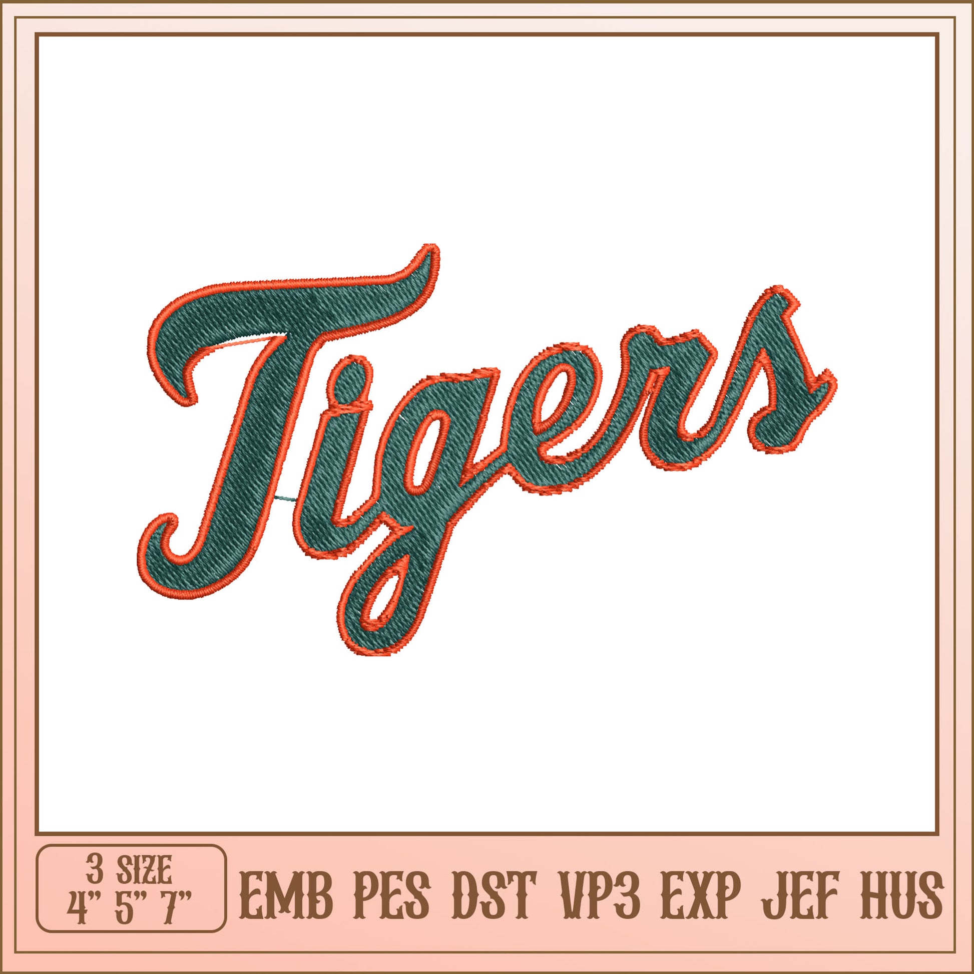 Tigers Embroidery Design 4x7 Inch