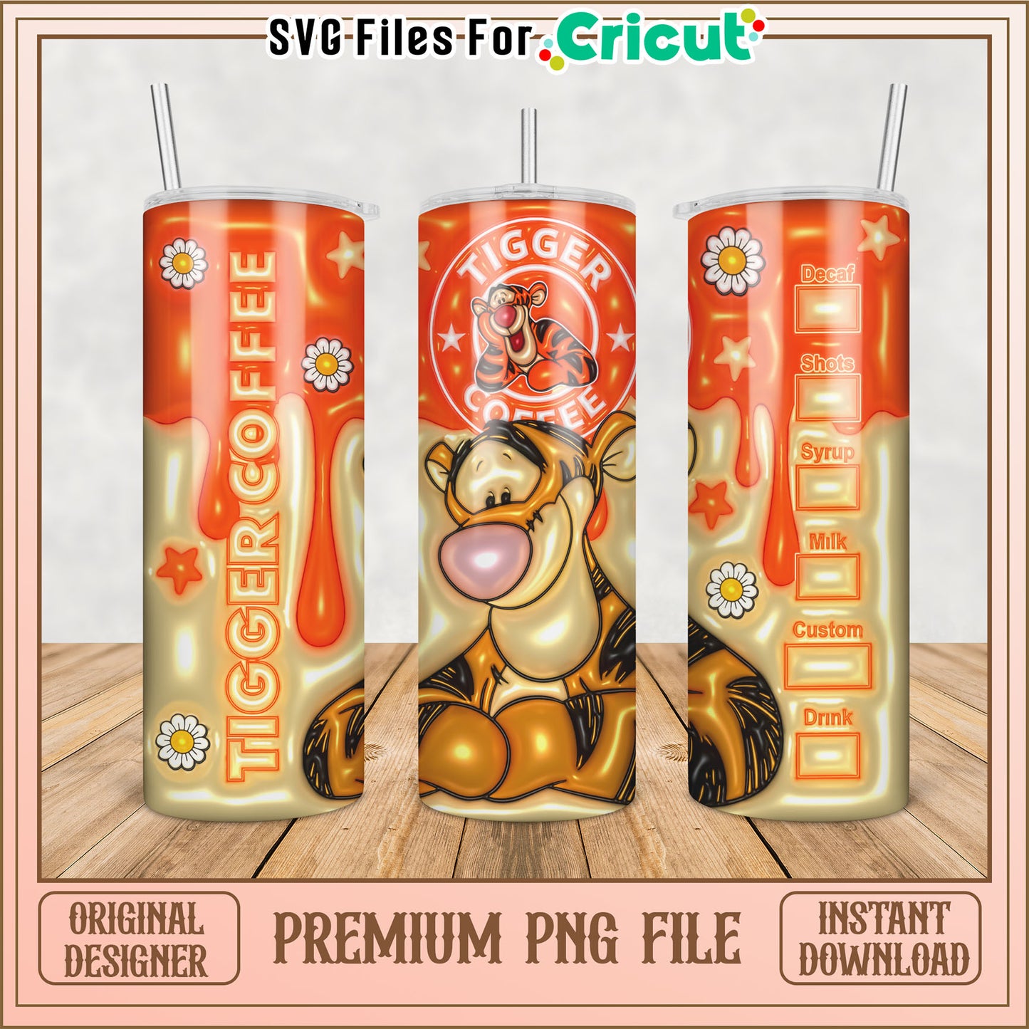 Tigger Coffee Tumbler PNG Design