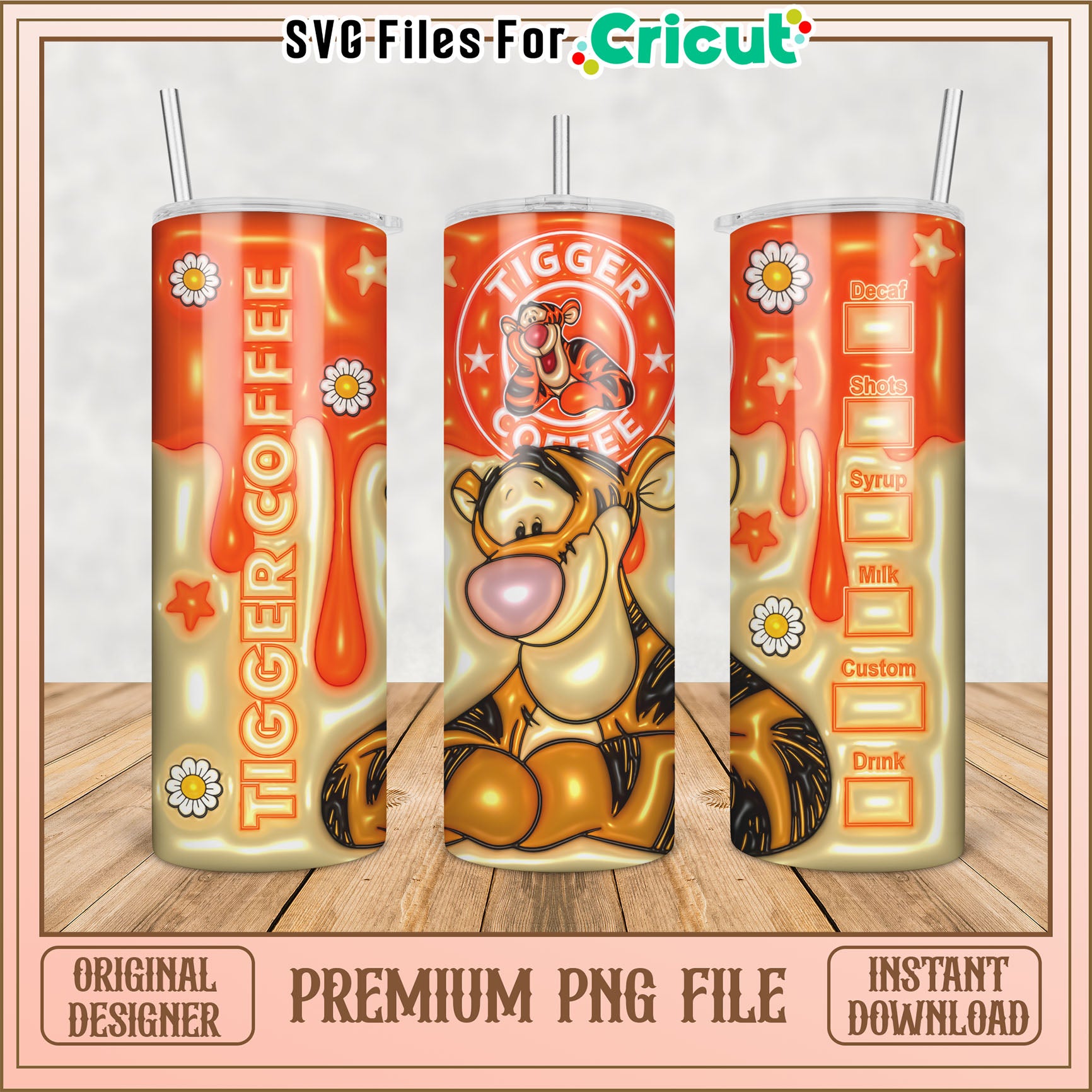 Tigger Coffee Tumbler PNG Design