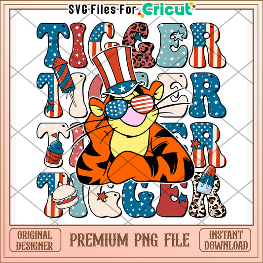 Tigger american png, fun cartoon png, red white and blue png