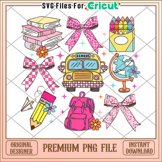 Time for school design png, cute stationery design png, back to school items png