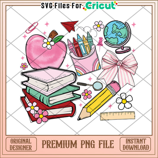 Time to school png, fun school essentials png, first day of school png