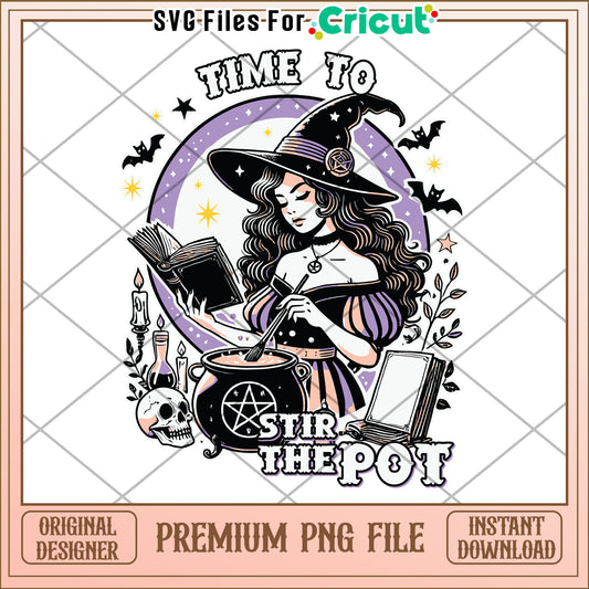 Time to stir the pot png, halloween decorations png, halloween cartoon png