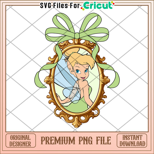 Tinkerbell PNG Ornate Frame, Green Bow