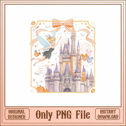 Tinkerbell Disney Castle PNG, Halloween Theme, Fairy Princess PNG