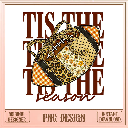 Tis The Season Football PNG, Leopard Bow Football PNG, Fall PNG