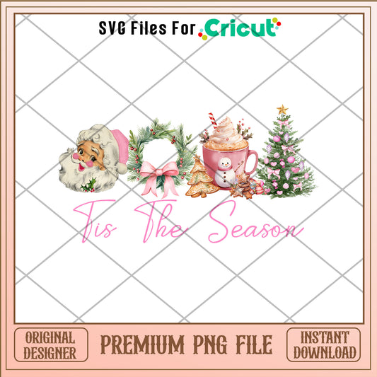 Tis the season things png, pink santa png, merry christmas png