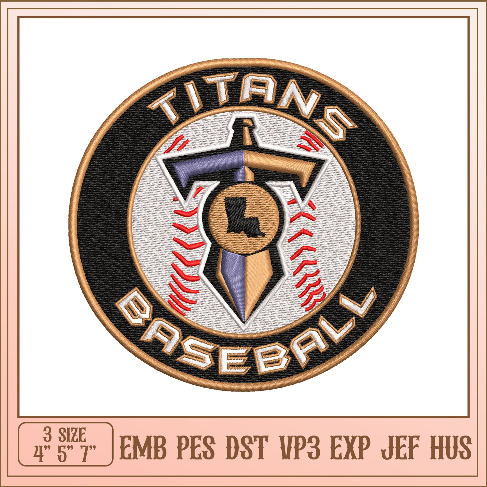 Titans Baseball Embroidery Design - EMB PES DST