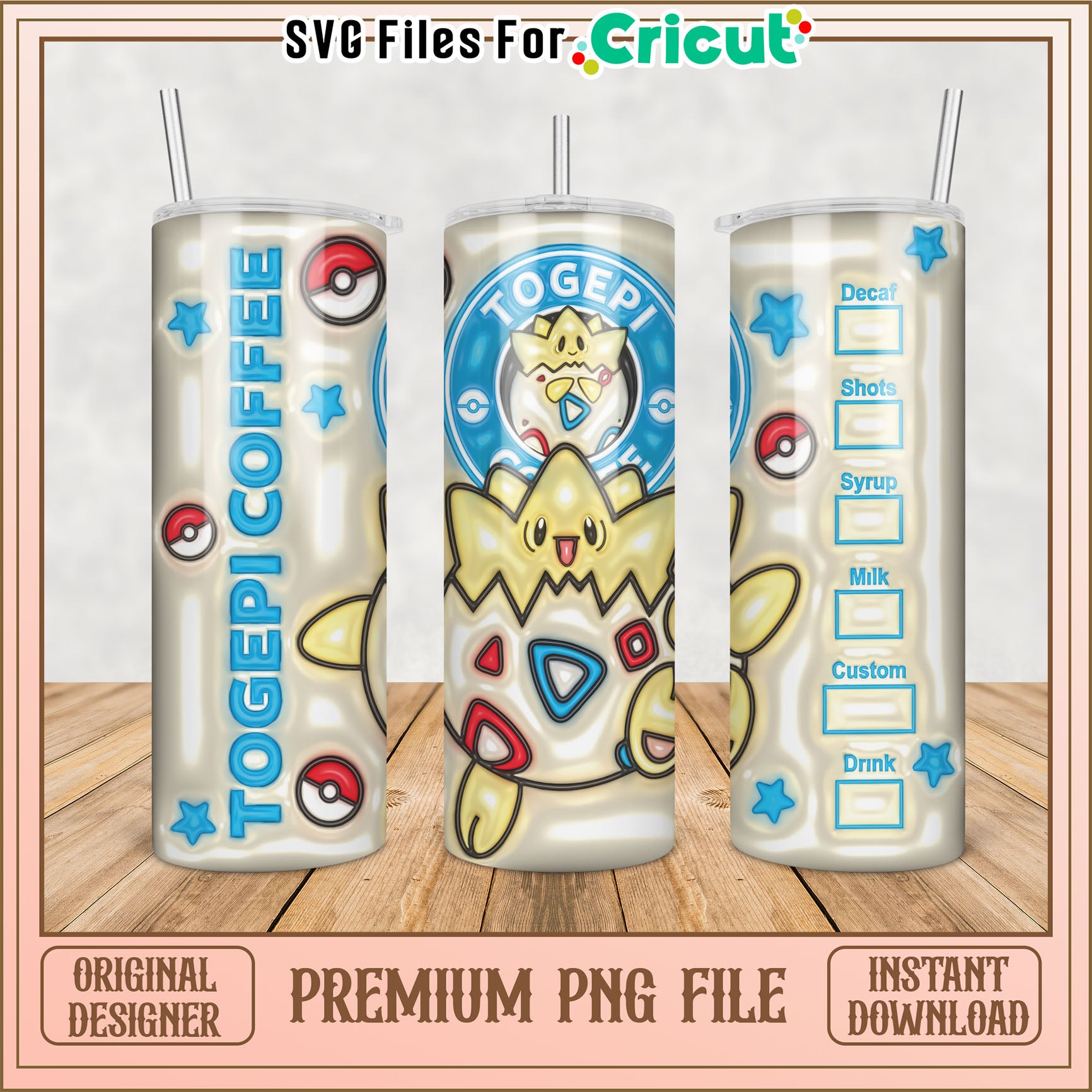 Togepi Coffee Tumbler PNG Sublimation Design