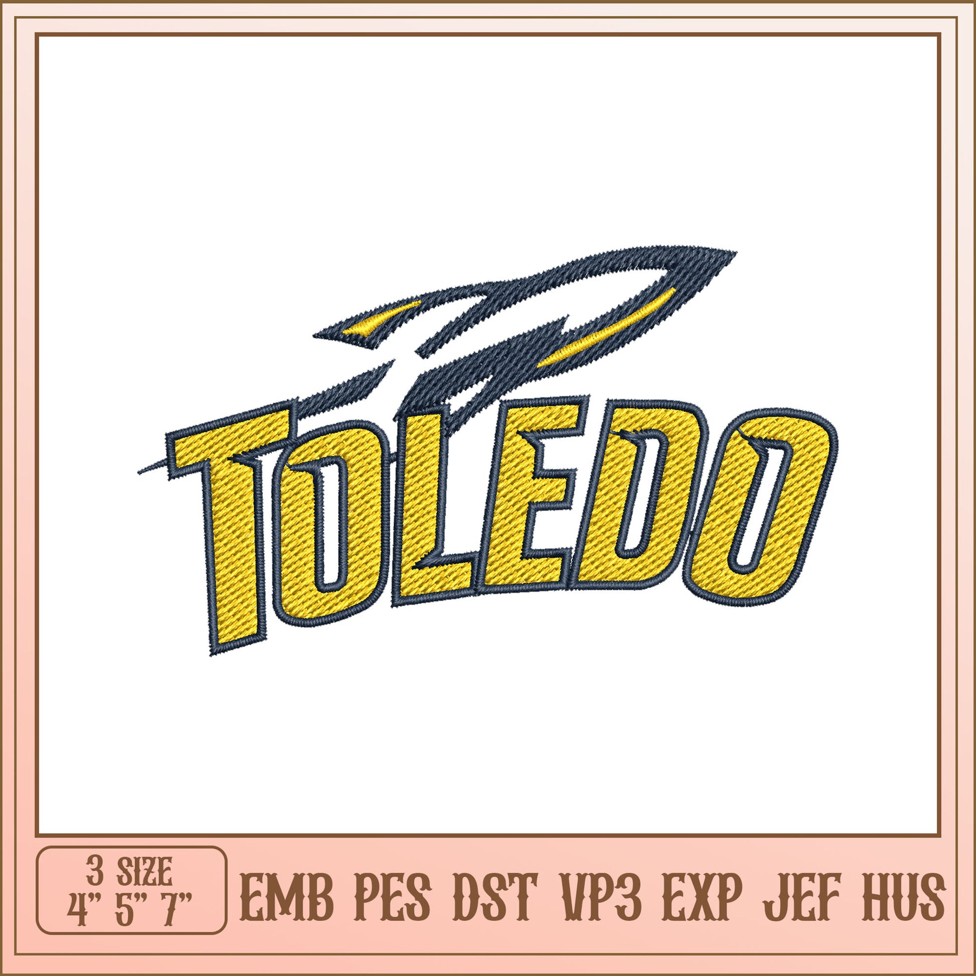 Toledo Embroidery Design 4x7 Inch