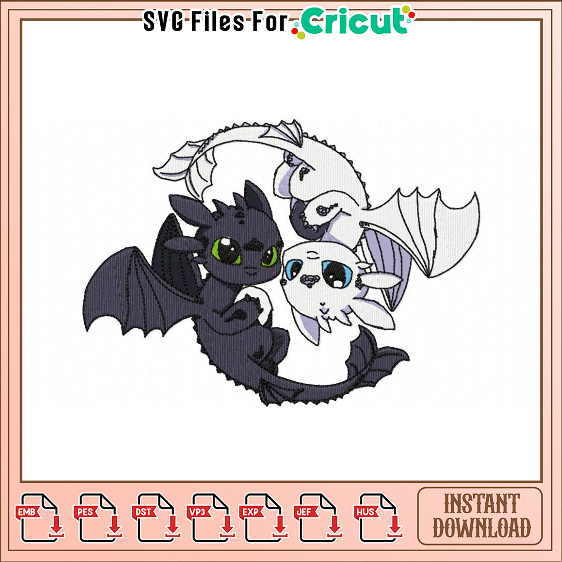Toothless & Light Fury Embroidery Design