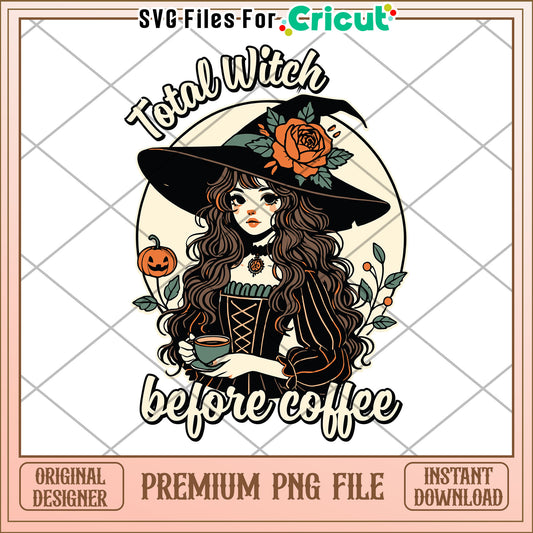 Total witch before coffe png, halloween decorations png, halloween cartoon png