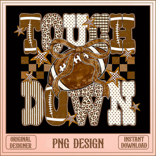 Touchdown Football Leopard Bow PNG, Game Day PNG, Football Season PNG