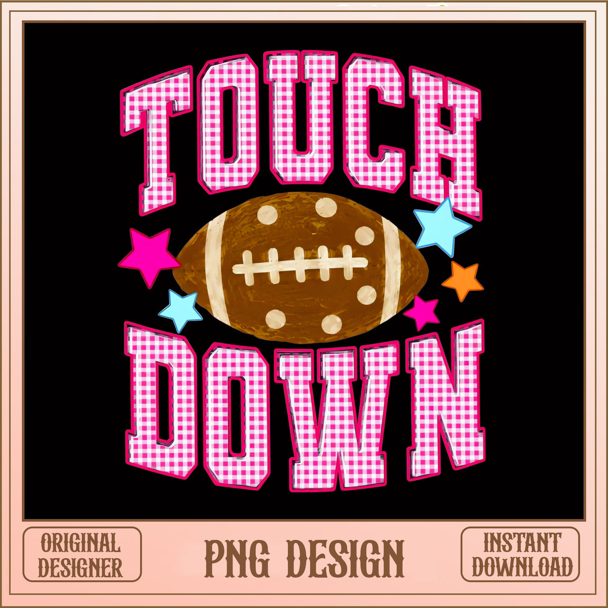 Touchdown Football PNG, Pink Plaid Football Sublimation, Football PNG