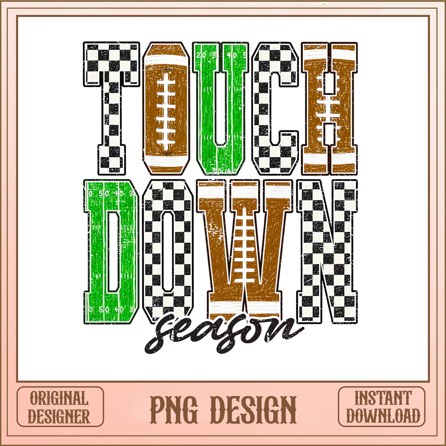 Touchdown Season PNG, Football Checkered Letters, Game Day PNG