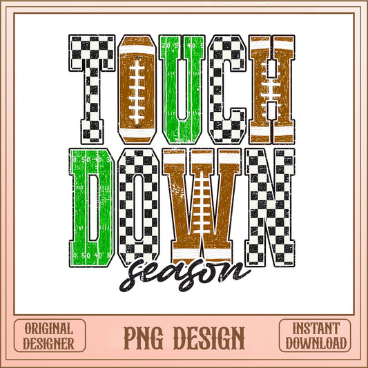 Touchdown Season PNG, Football Checkered Letters, Game Day PNG