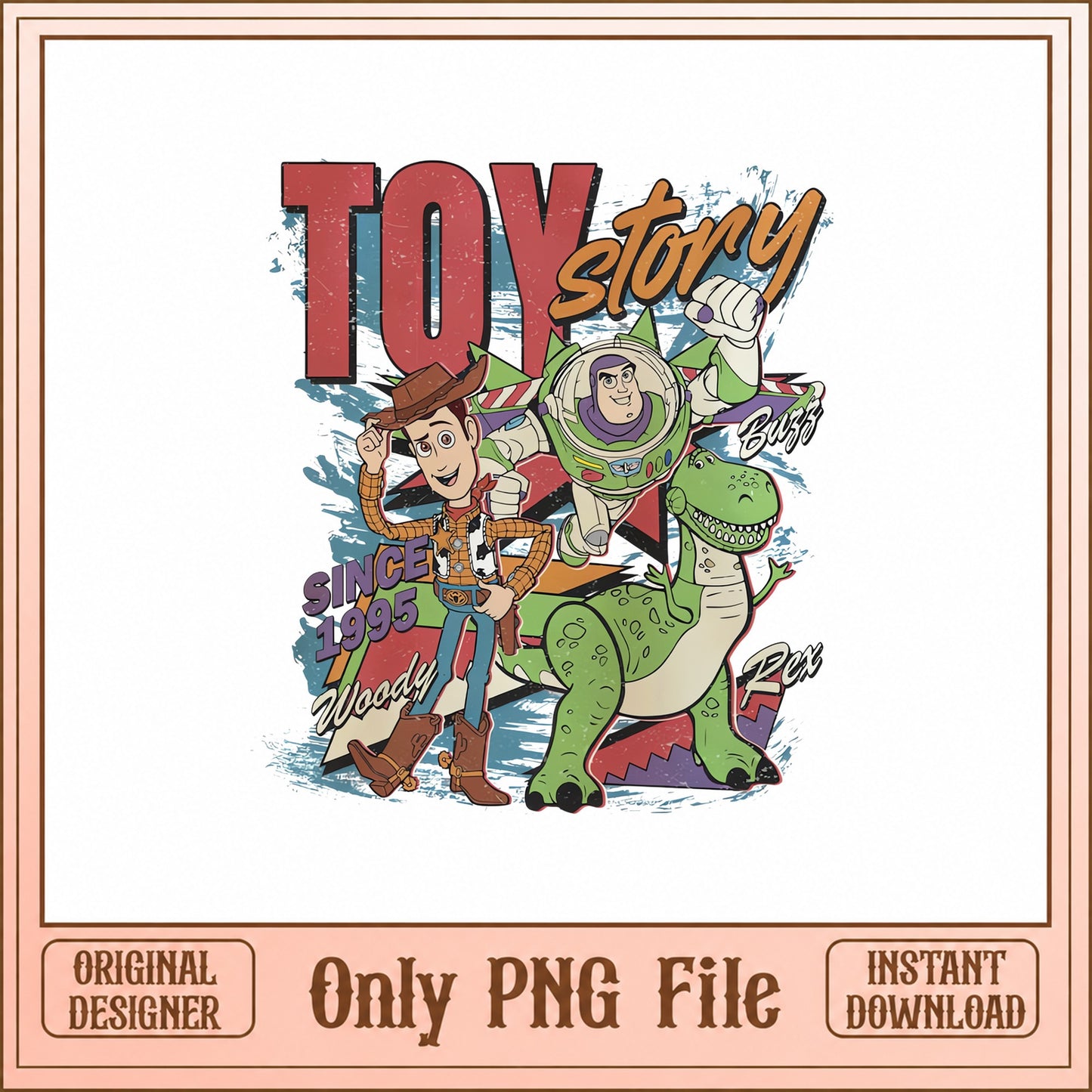 Toy Story Characters PNG, Woody Buzz Rex Retro, Disney PNG