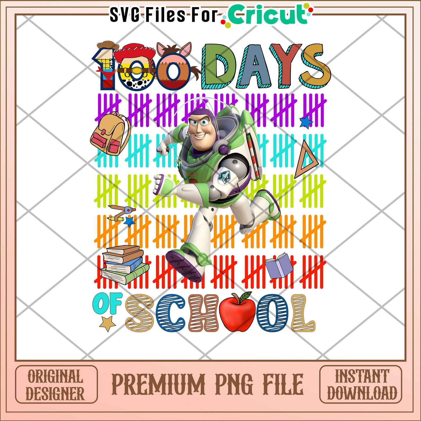 Toy story 100 days of school png, Buzz Lightyear png, school days png