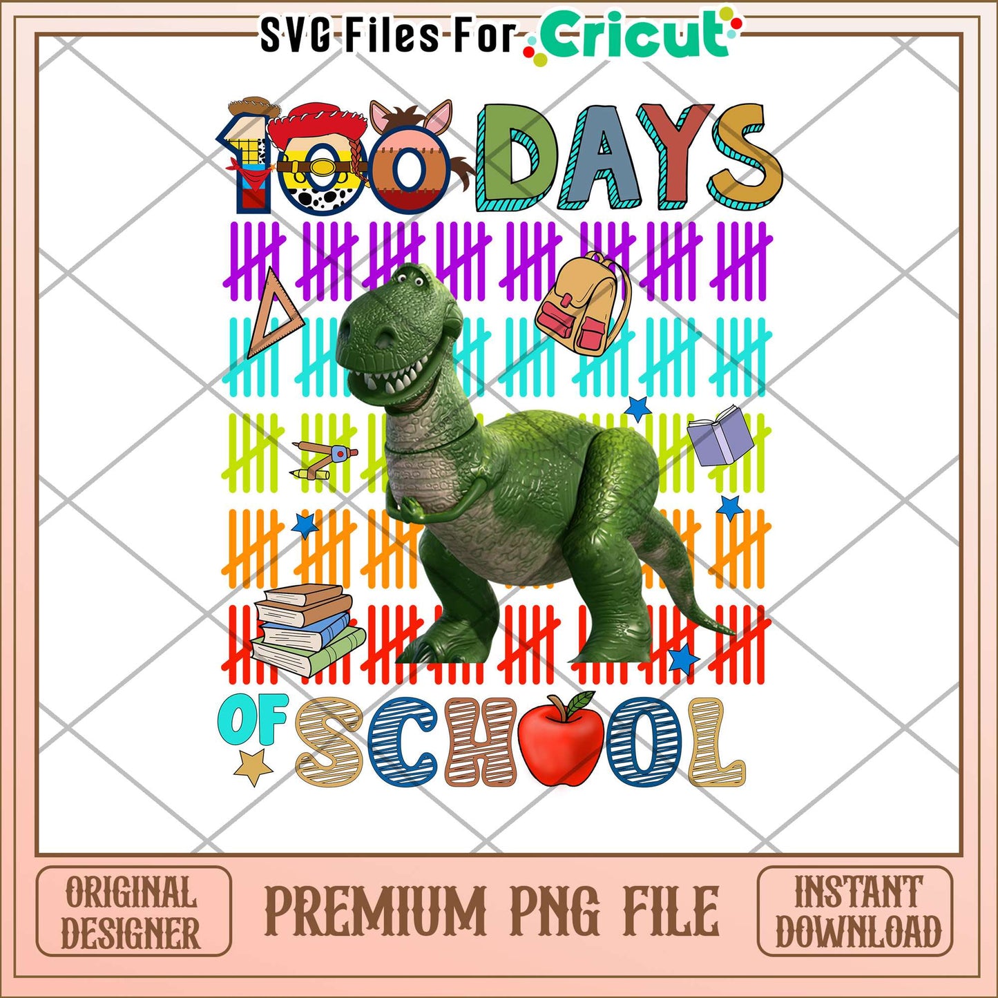 Toy story 100 days of school png, Rex png, school days png