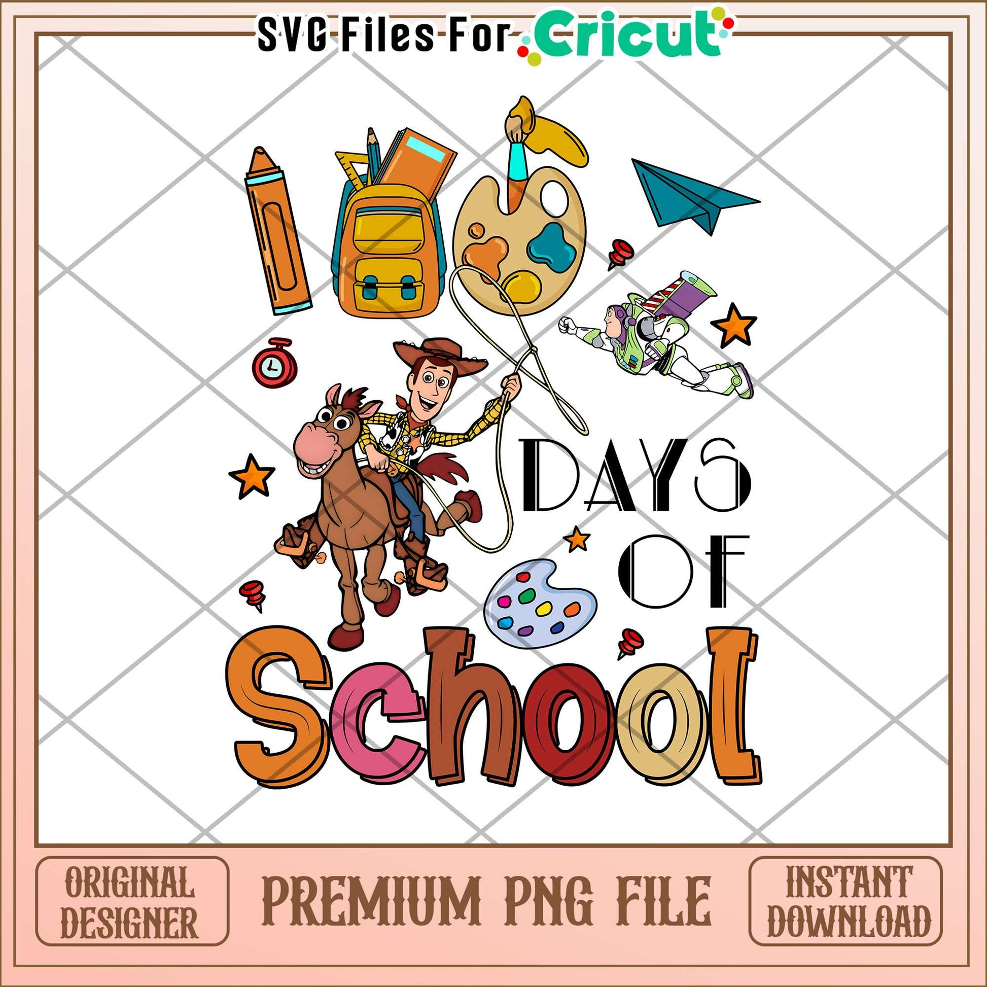 Toy story character 100 days of school png, school supplies png