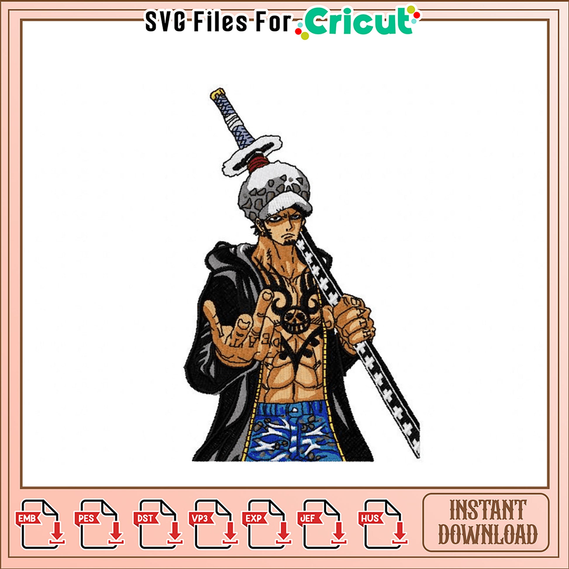 Trafalgar Law Embroidery Design Instant Download