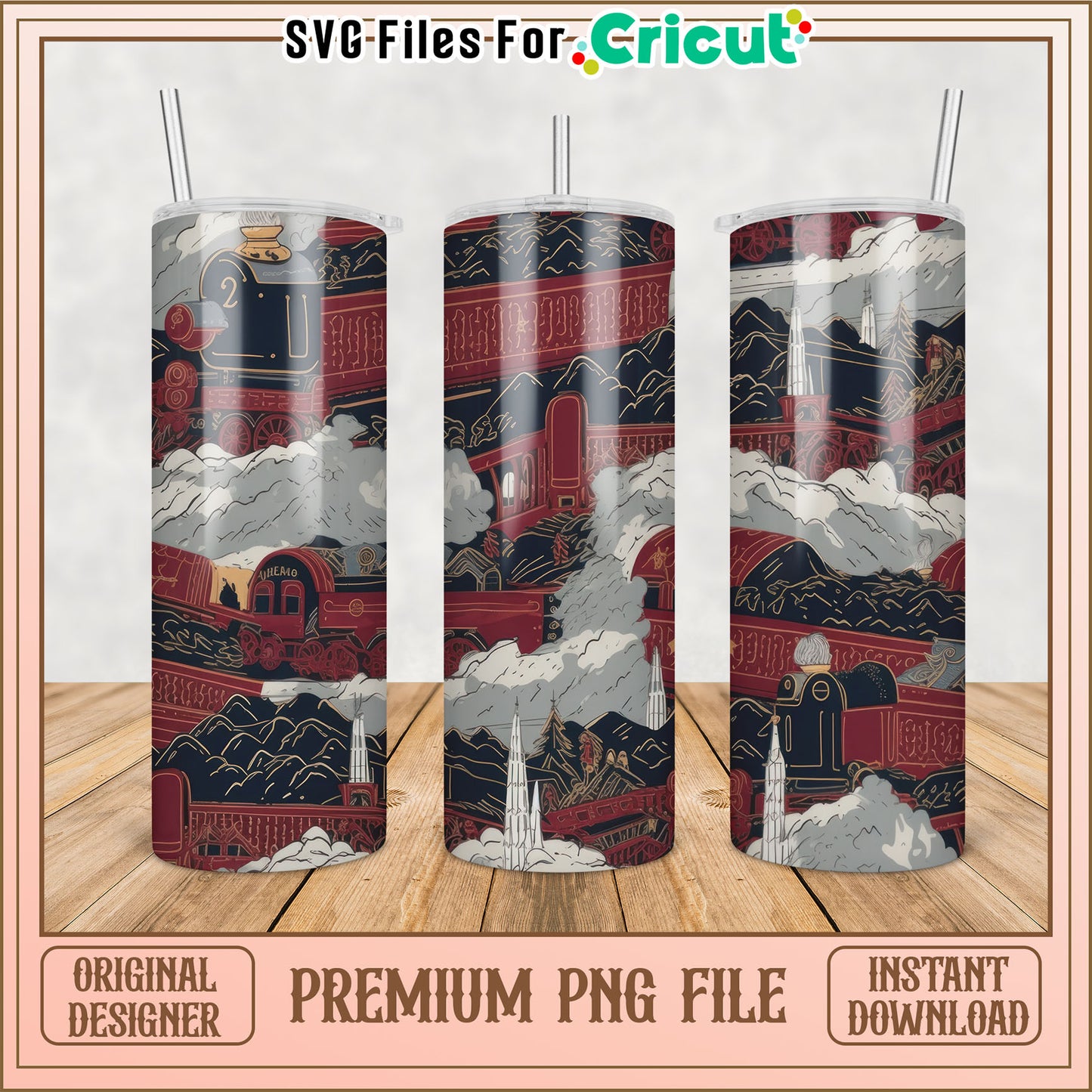 Train Tumbler PNG Sublimation Design