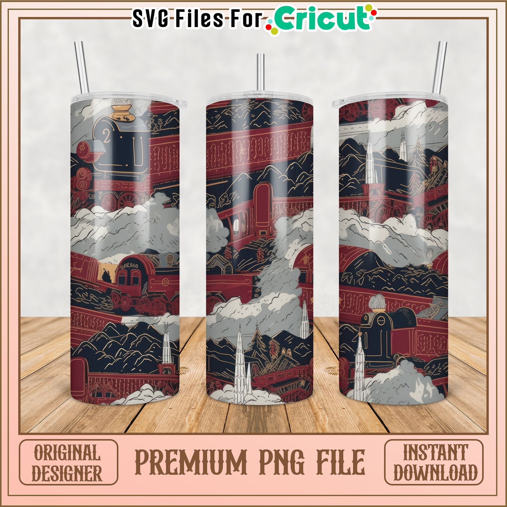 Train Tumbler PNG Sublimation Design