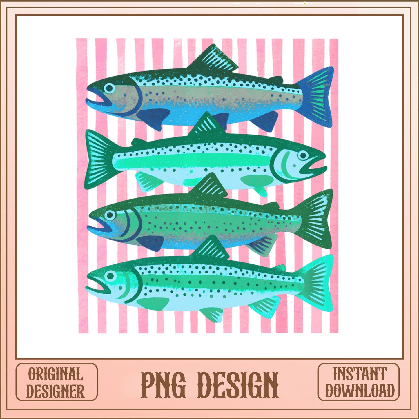 Trendy Stacked Trout Fish PNG, Fishing Sublimation PNG, Fish PNG