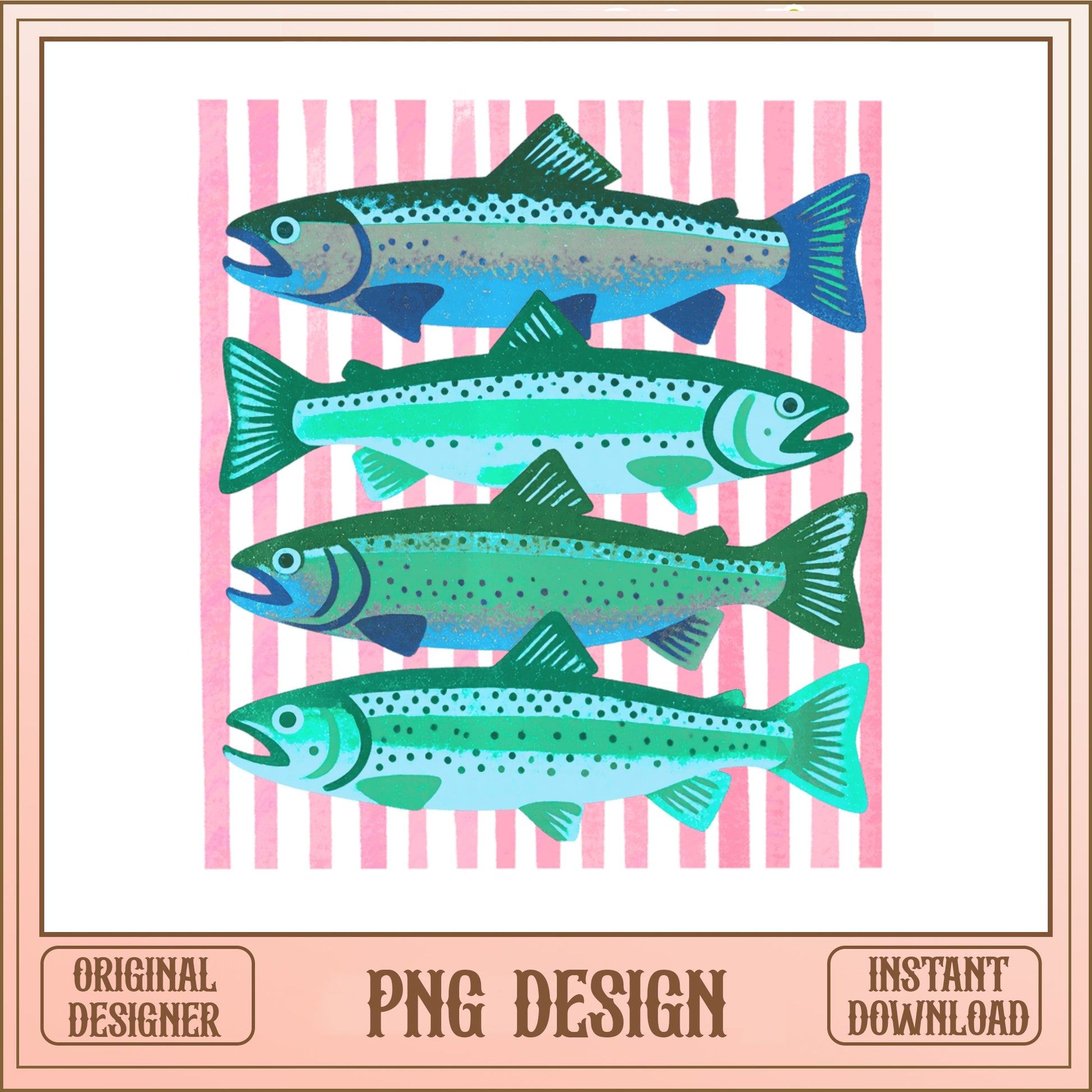 Trendy Stacked Trout Fish PNG, Fishing Sublimation PNG, Fish PNG