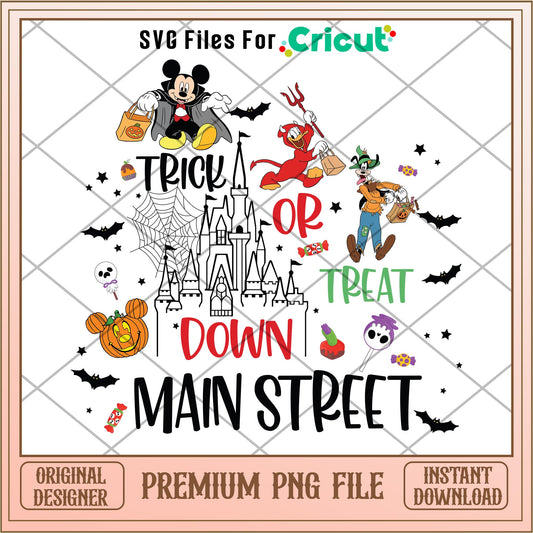 Trick Or Treat Down Main Street png, Disney characters png, Digital Download