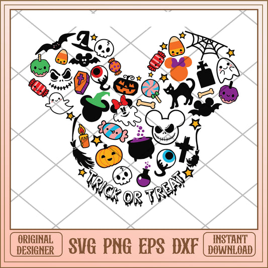 Trick or treat halloween mickey head svg, Halloween characters svg, digiotal download