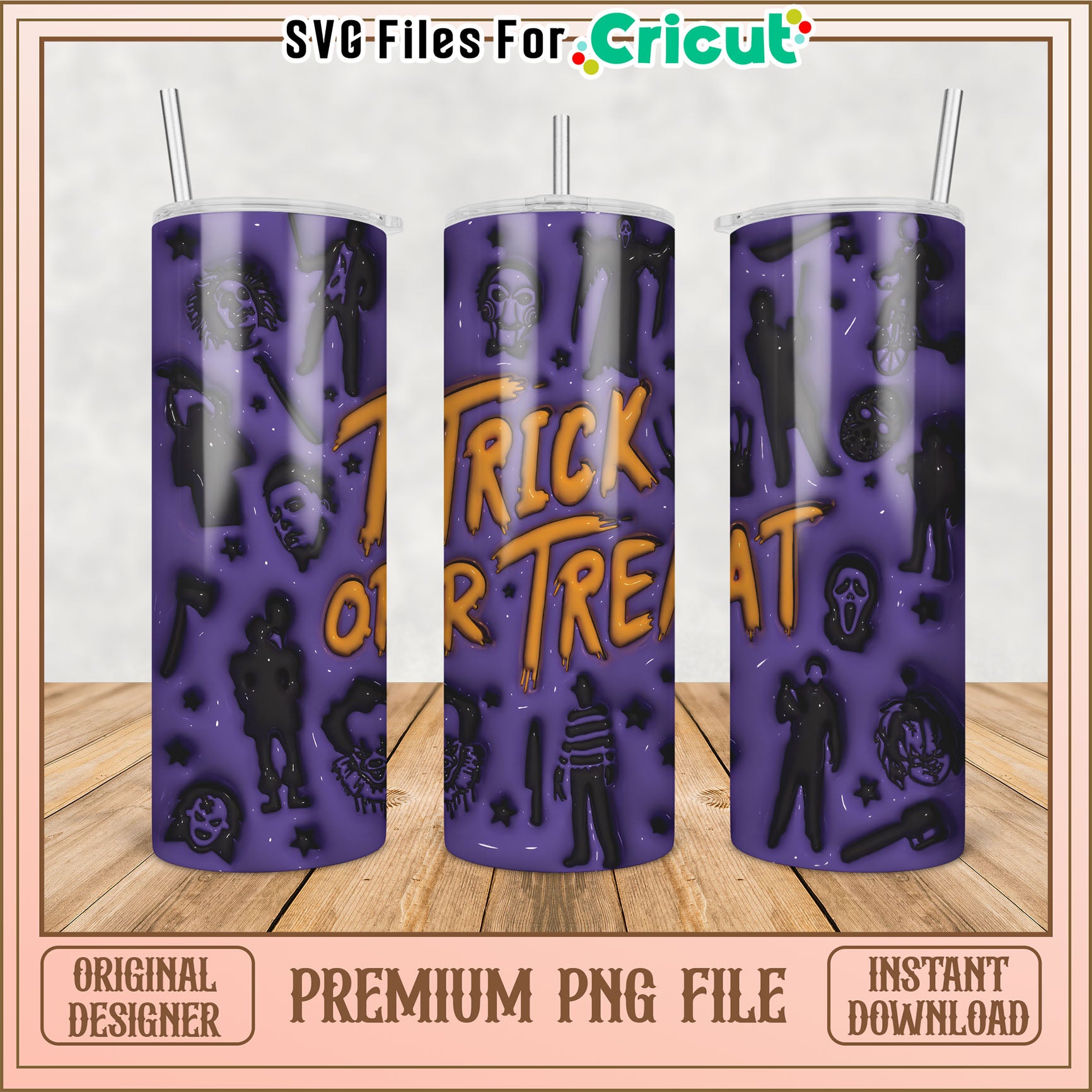 Trick or Treat Halloween Tumbler PNG for Cricut Instant Download
